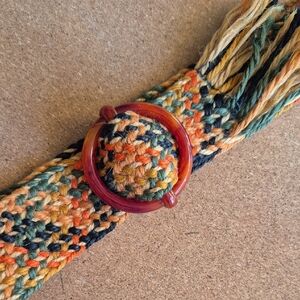 Vintage LUCITE buckle Multicolor Woven Belt Red Orange Green